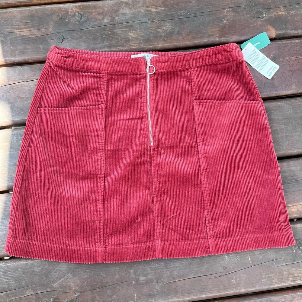 NWT Red Corduroy Mini Skirt with Zip Front